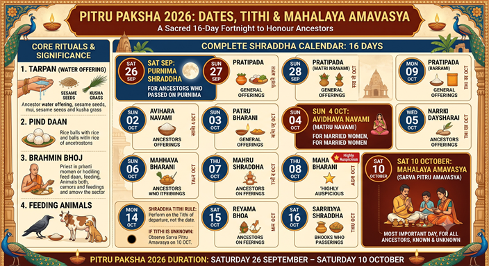 Pitru Paksha 2026 Dates Shraddha, Tithi & Mahalaya Amavasya